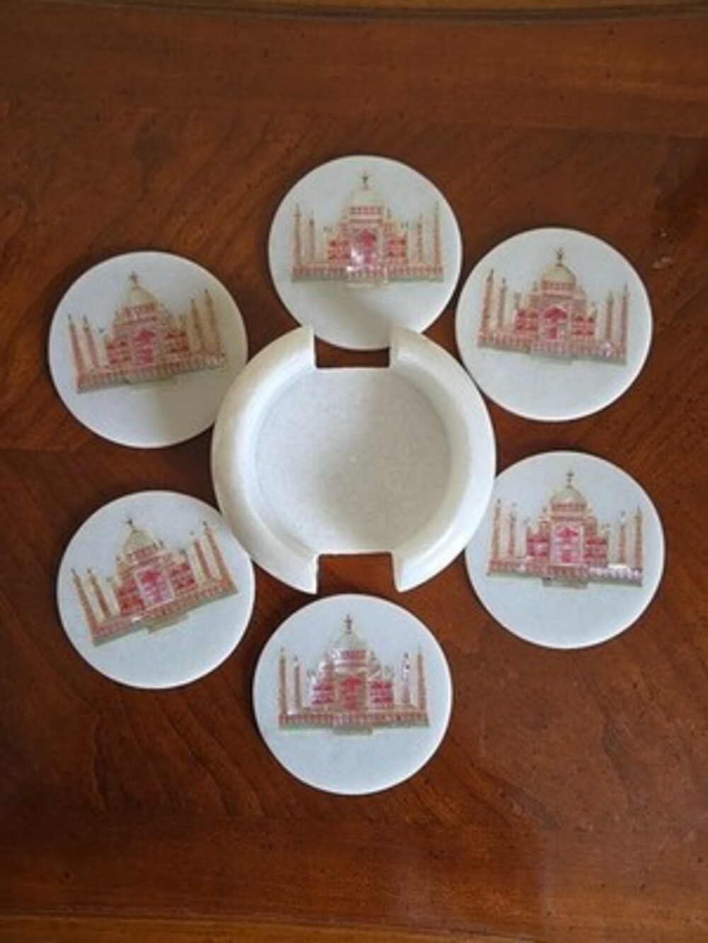 Marble Coasters White Abalone Shell Inlay Taj Mahal Handmade